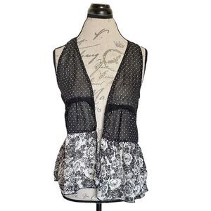 Self Esteem Womens Open Blouse Vest Medium Sheer Polka-Dot Y2K nostalgic Hippie